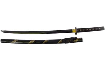 BLACK BLADE KATANA SWORD WITH GOLD PLUM GUARD SILKCASE, 39(in) F-501-BK